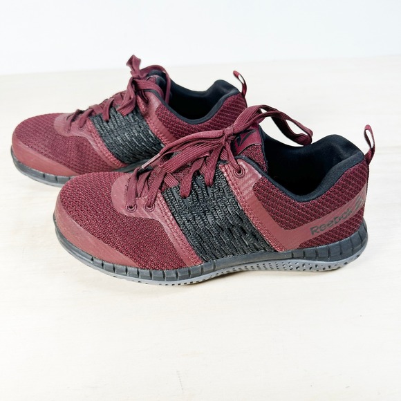 Reebok Print Work Composite Toe Shoes Burgundy Lace Up Womens‎ Sz 7 - Picture 1 of 9